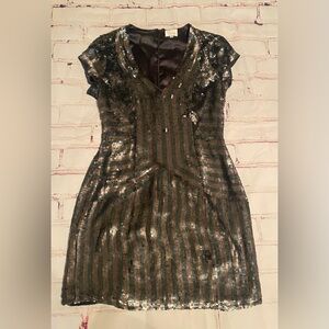 Parker Black and Tan Sequin Sheath Mini Dress - Medium